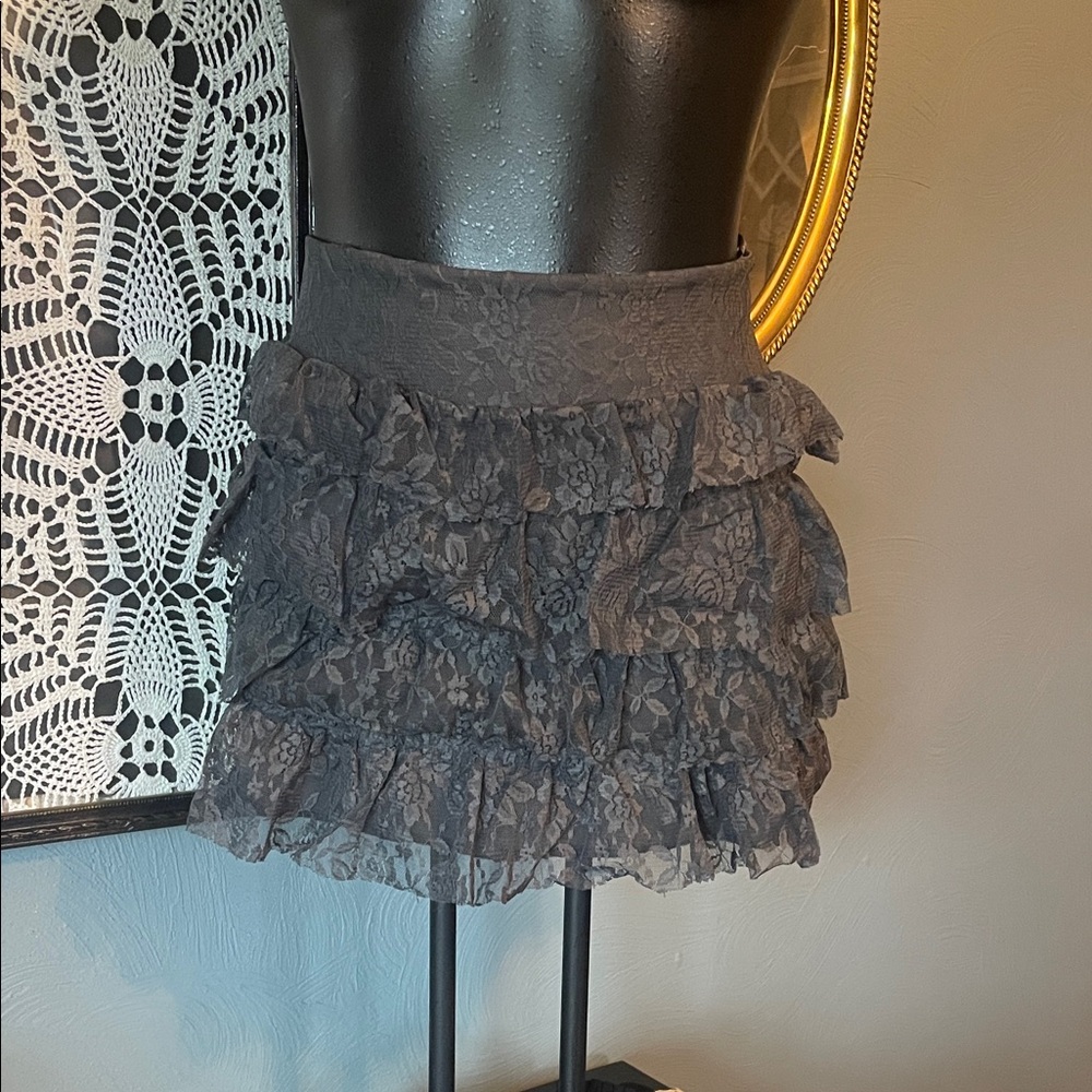 Ambiance gray Lace Tiered Mini Skirt
